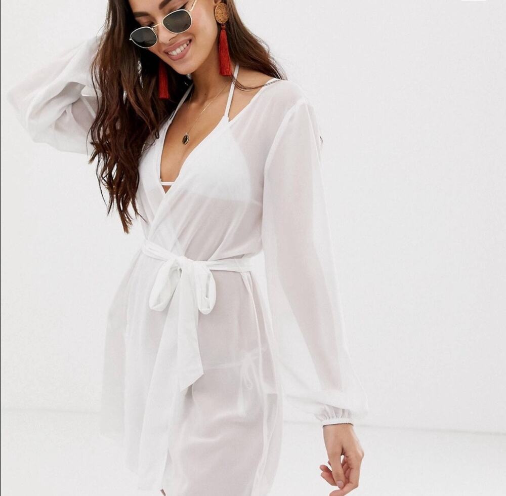 ASOS Lightweight balloon long sleeve Belted Robe Sheer Curve Made in India sz 16